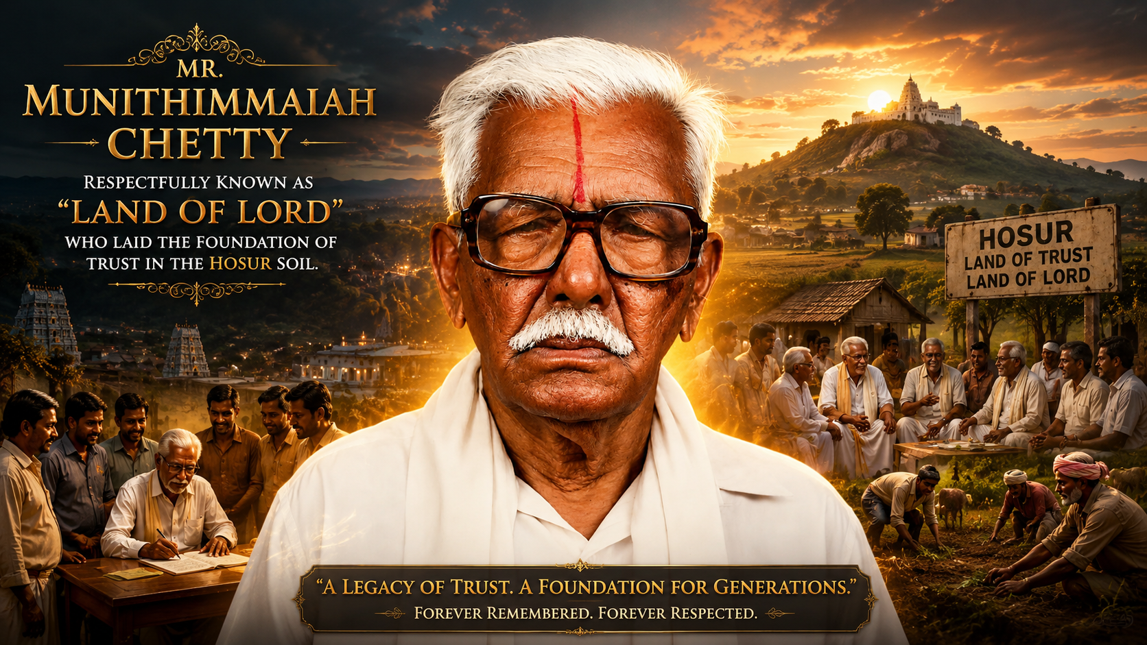 Mr. Munithimmaiah Chetty, respectfully known as the Land of Lord, founder of the family's legacy of trust in Hosur